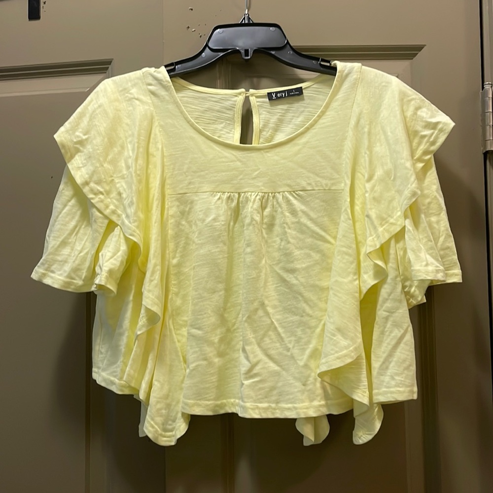 Yellow layered-look, flowy cotton blouse